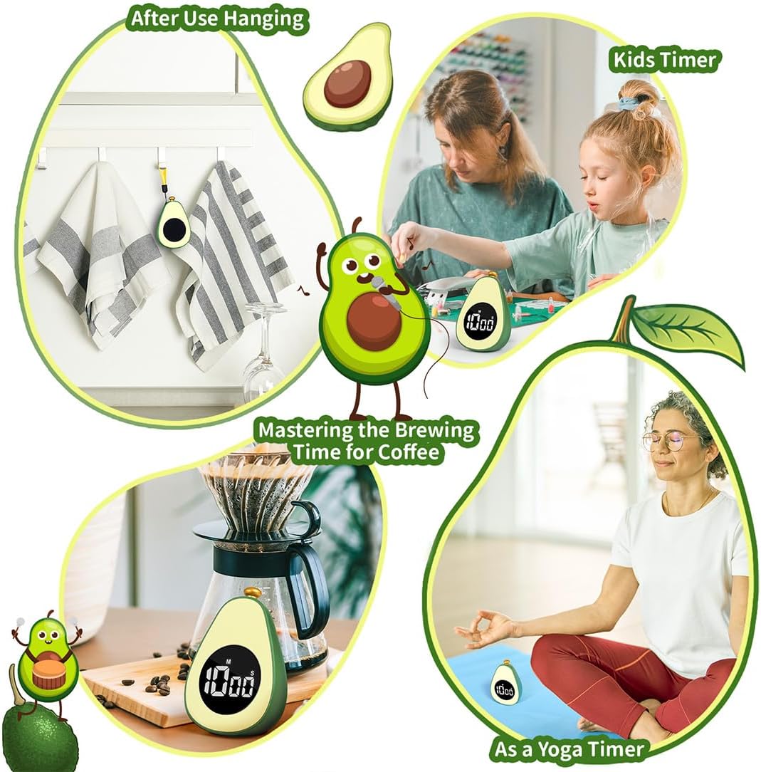Avocado Digital Countdown Timer, Adjustable Volume Cute Kitchen Timer | Cooking And Baking Timer, One-Button Design, 99-Minute, Use AAA Battery, Portable Digital Timer, Home Kitchen Tool