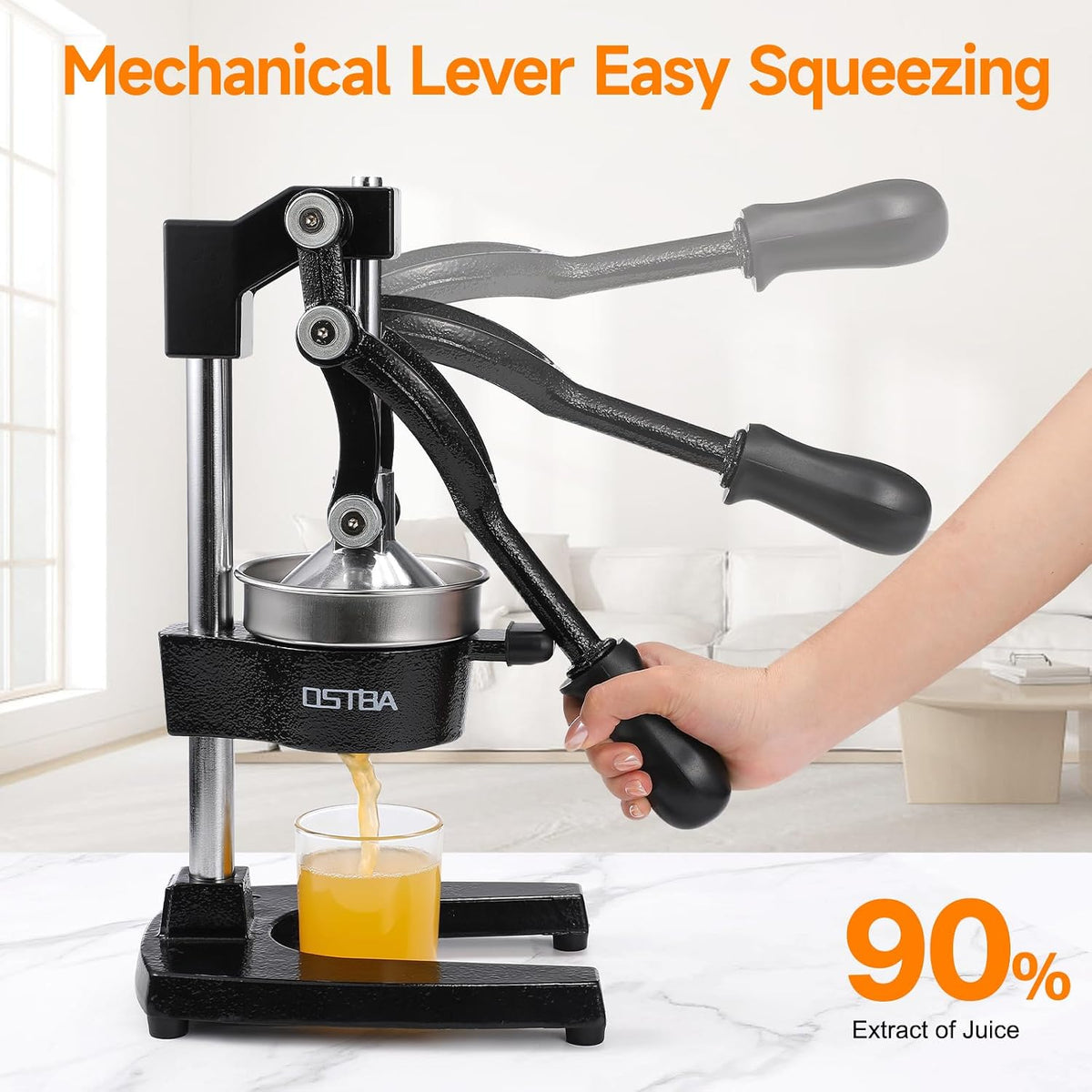 Cast Iron Manual Citrus Juicer, Heavy Duty Hand Press Orange Juicer with Stainless Steel Cup & Strainer, Commercial Grade Lemon Squeezer for Orange, Lemon, Lime, Grapefruit, Pomegranate