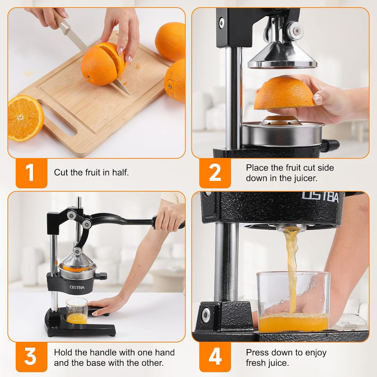 Cast Iron Manual Citrus Juicer, Heavy Duty Hand Press Orange Juicer with Stainless Steel Cup & Strainer, Commercial Grade Lemon Squeezer for Orange, Lemon, Lime, Grapefruit, Pomegranate