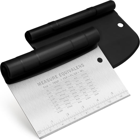 Bench Scraper for Baking, Stainless Steel Dough Cutter and Scraper Tool Kitchen, Kitchen Scraper Food Scraper Tool Pizza Cutter Food Chopper, Multi-Purpose Kitchen Gadgets, Black