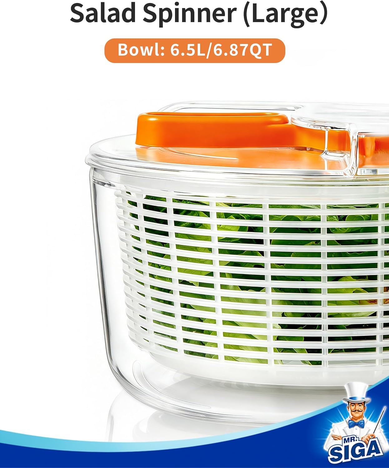 Large Salad Spinner Dryer, Vegetable Lettuce Spinner | Large 6.87 quart capacity, salad spinner and dryer for washing and spinning, ideal for draining greens, fruits, veggies