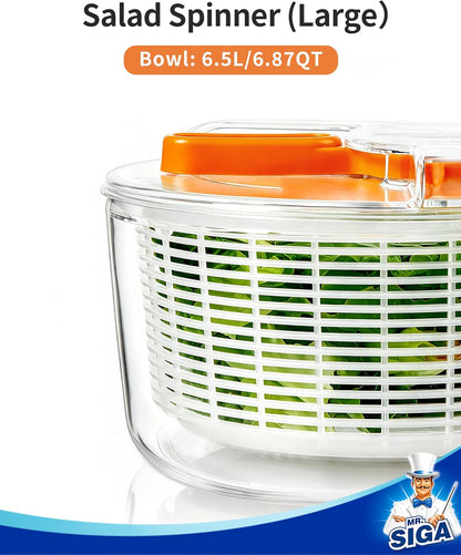 Large Salad Spinner Dryer, Vegetable Lettuce Spinner | Large 6.87 quart capacity, salad spinner and dryer for washing and spinning, ideal for draining greens, fruits, veggies