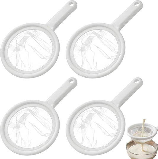 4 PCS Ultra Fine Mesh Strainer, Super Fine Mesh Strainer with Handle, 100/200/300/400 Nylon Mesh Plastic Sieve, Multipurpose Kitchen Strainer for Liquid Filtering