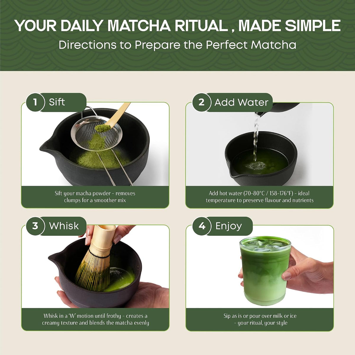 Matcha Whisk Set, 5 Pcs Matcha Set Kit Includes 15 OZ Ceramic Matcha Bowl, Bamboo Whisk, Holder, Sifter & Scoop, Tea Gift for Women Men Girl Friend, Christmas, Birthday, Halloween, Matcha Tea Ceremony