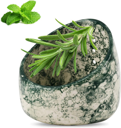 Upgrade Pottery Herb Stripper Bowl - Handmade Ceramic Peeling Cup with Round Holes, Efficient Leaf Removal Tool for Kale, Cilantro, Thyme, Parsley, Kitchen Gadget(Green)