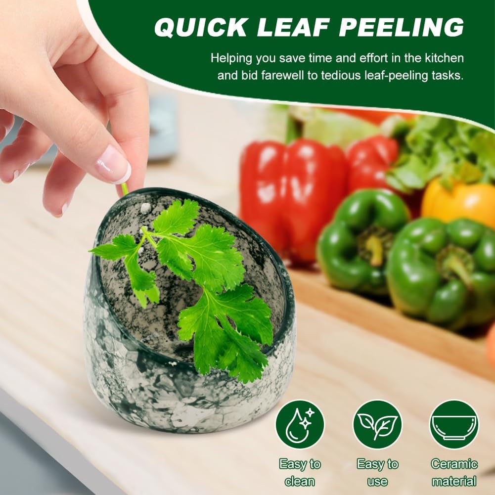 Upgrade Pottery Herb Stripper Bowl - Handmade Ceramic Peeling Cup with Round Holes, Efficient Leaf Removal Tool for Kale, Cilantro, Thyme, Parsley, Kitchen Gadget(Green)