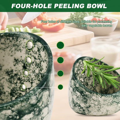 Upgrade Pottery Herb Stripper Bowl - Handmade Ceramic Peeling Cup with Round Holes, Efficient Leaf Removal Tool for Kale, Cilantro, Thyme, Parsley, Kitchen Gadget(Green)