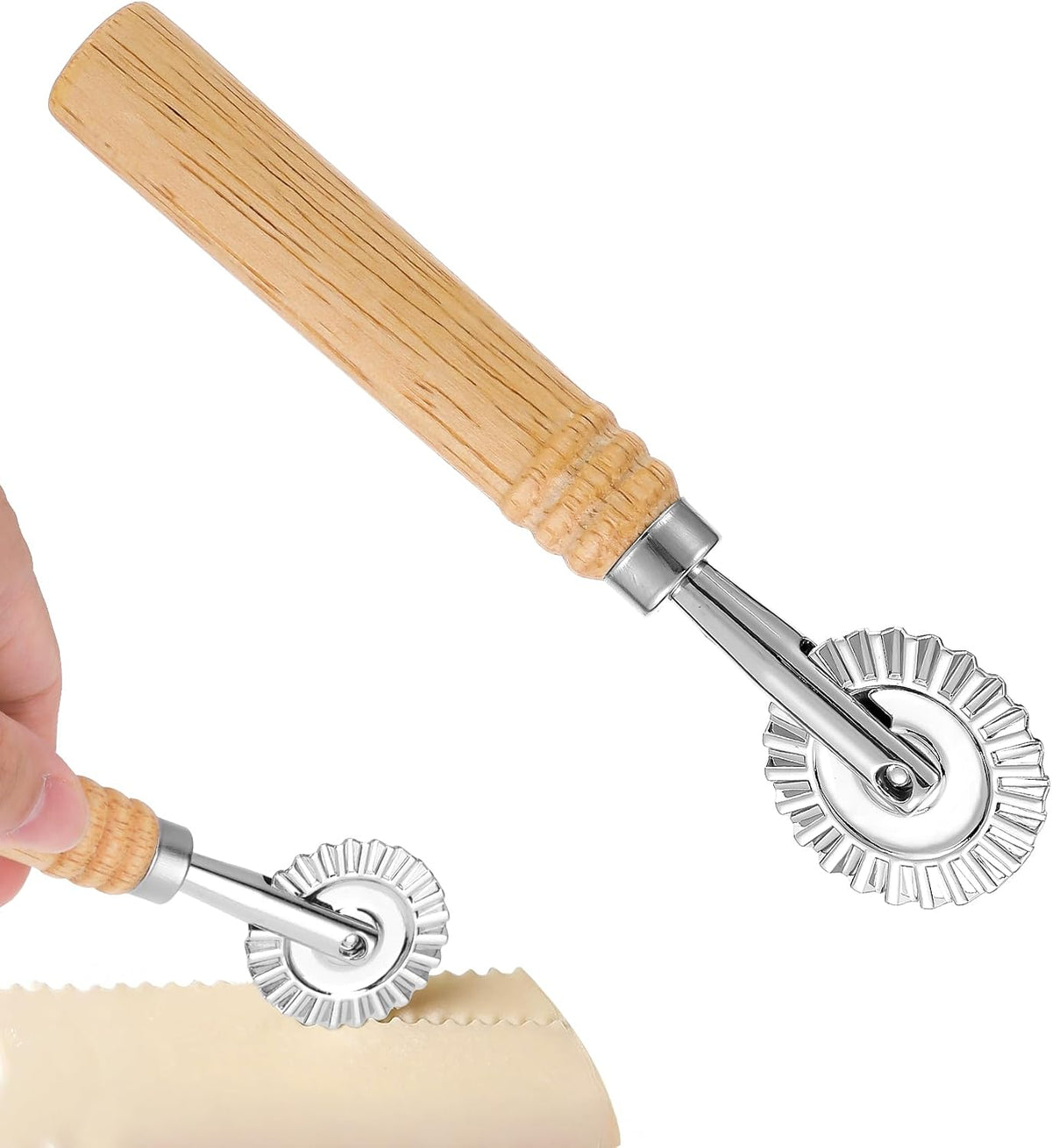 Fluted Pastry Wheel, Pastry Wheel Cutter Tool with Long Wooden Handle | Kitchen Cutter Tool, for Pasta, Dumplings, and Baking
