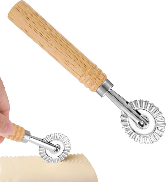 Fluted Pastry Wheel, Pastry Wheel Cutter Tool with Long Wooden Handle | Kitchen Cutter Tool, for Pasta, Dumplings, and Baking