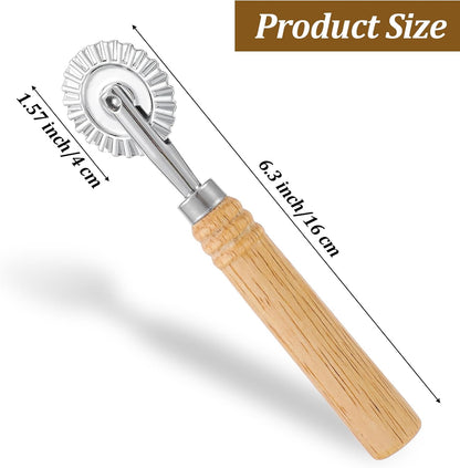 Fluted Pastry Wheel, Pastry Wheel Cutter Tool with Long Wooden Handle | Kitchen Cutter Tool, for Pasta, Dumplings, and Baking