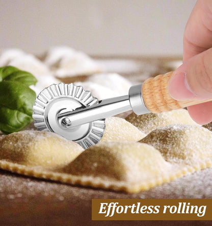 Fluted Pastry Wheel, Pastry Wheel Cutter Tool with Long Wooden Handle | Kitchen Cutter Tool, for Pasta, Dumplings, and Baking