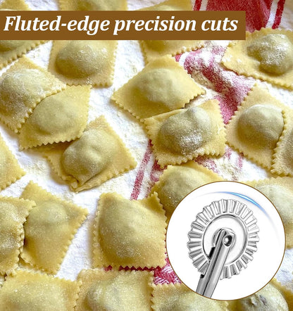 Fluted Pastry Wheel, Pastry Wheel Cutter Tool with Long Wooden Handle | Kitchen Cutter Tool, for Pasta, Dumplings, and Baking