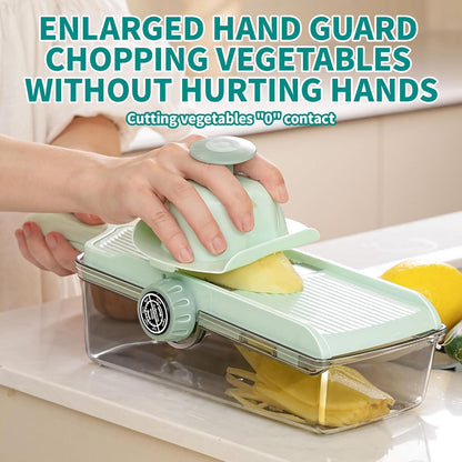 Multifunctional Vegetable Slicer Cheese Grater with Container– Built-in Blades for Effortless Slicing & Julienne Cutting – Safe Hand Guard & Adjustable Thickness