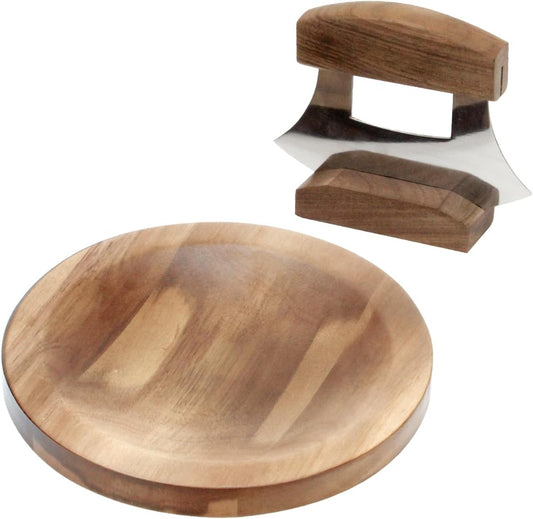 3 Pcs Mezzaluna Ulu Knife and Cutting Board Set, Alaska Pizza Cutter Rocker Chopper Slicer Knife Mezzaluna Knife with Base, Chopper Knife Kit with Wood Knife Storage Stand and Chopping Board