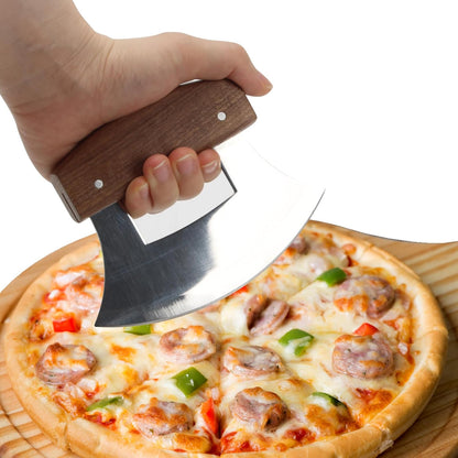 3 Pcs Mezzaluna Ulu Knife and Cutting Board Set, Alaska Pizza Cutter Rocker Chopper Slicer Knife Mezzaluna Knife with Base, Chopper Knife Kit with Wood Knife Storage Stand and Chopping Board