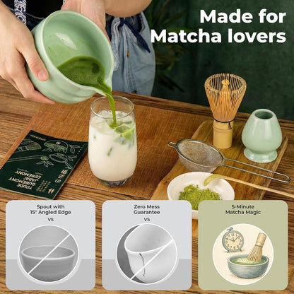 Matcha Whisk Set – 5-Piece Traditional Matcha Kit with Ceramic Bowl Including Bamboo Whisk, Scoop, Sifter & Whisk Holder | Japanese Tea Set for Smooth Matcha (Sage Green)