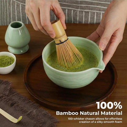 Matcha Whisk Set – 5-Piece Traditional Matcha Kit with Ceramic Bowl Including Bamboo Whisk, Scoop, Sifter & Whisk Holder | Japanese Tea Set for Smooth Matcha (Sage Green)