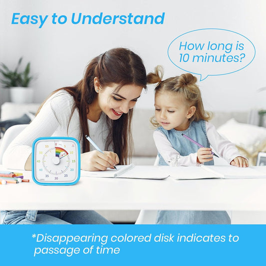 Rainbow Visual Timer for Kids, 60-min Countdown Timer, Blue | Protective Case, No Ticking, Mute and Ringing Alarm Available, Time Management Tool, Low Power Reminder, for Study,Game,Work