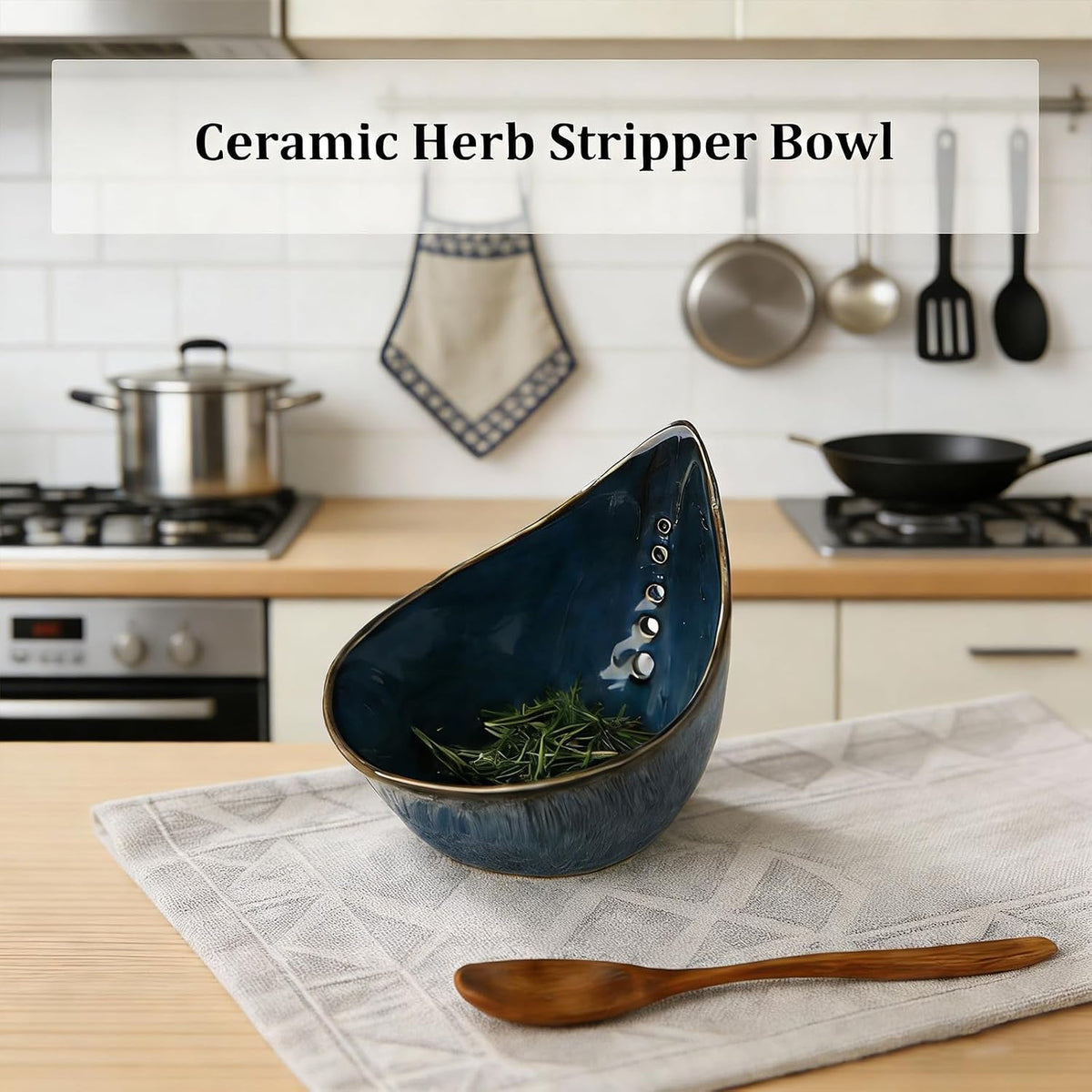 Herb Stripper Bowl, Kitchen Herbs Leaf Stripping Tool, Multi-Size Holes, for Fast Leaf Removal, Kitchen Gadget for Kale, Thyme, Basil, Rosemary