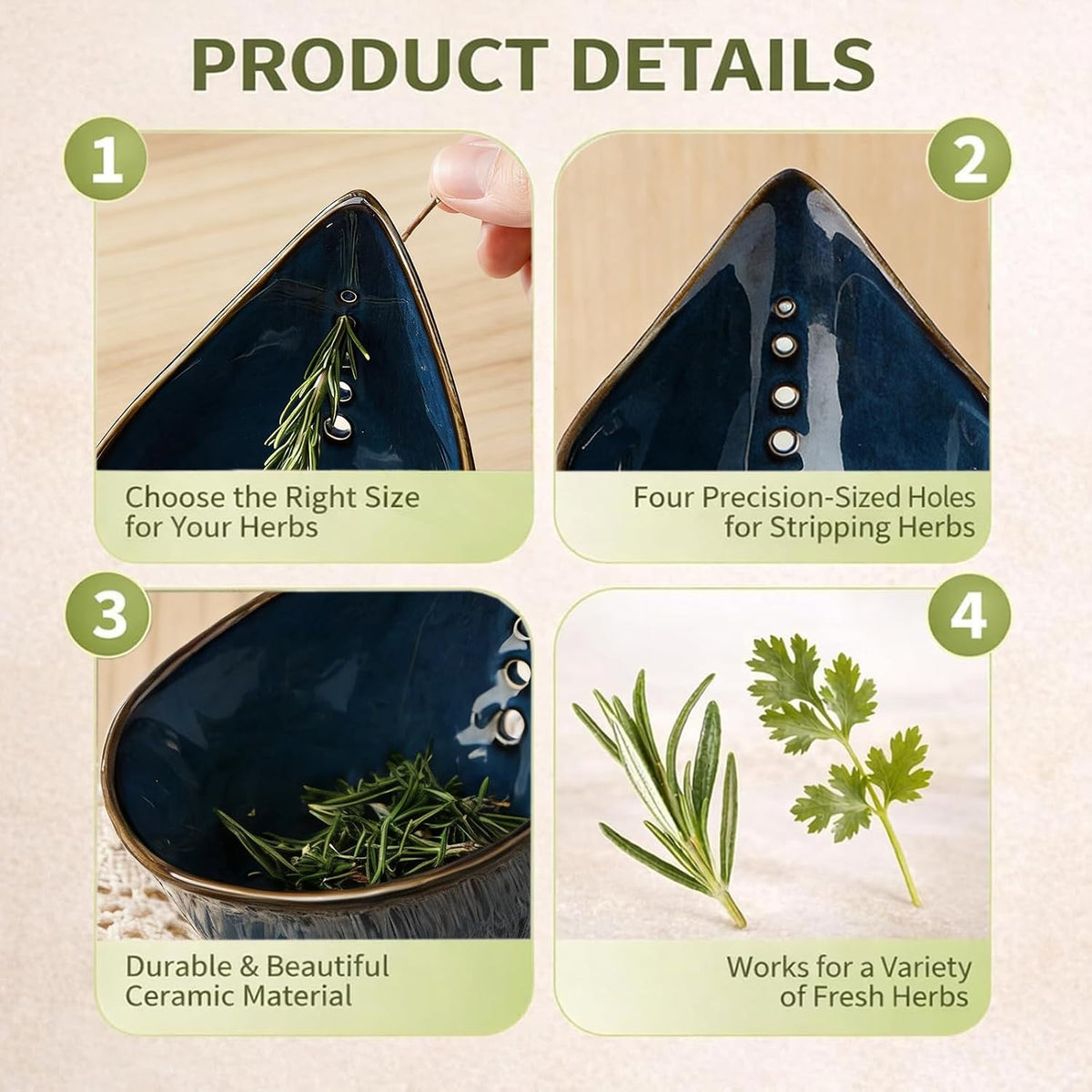 Herb Stripper Bowl, Kitchen Herbs Leaf Stripping Tool, Multi-Size Holes, for Fast Leaf Removal, Kitchen Gadget for Kale, Thyme, Basil, Rosemary