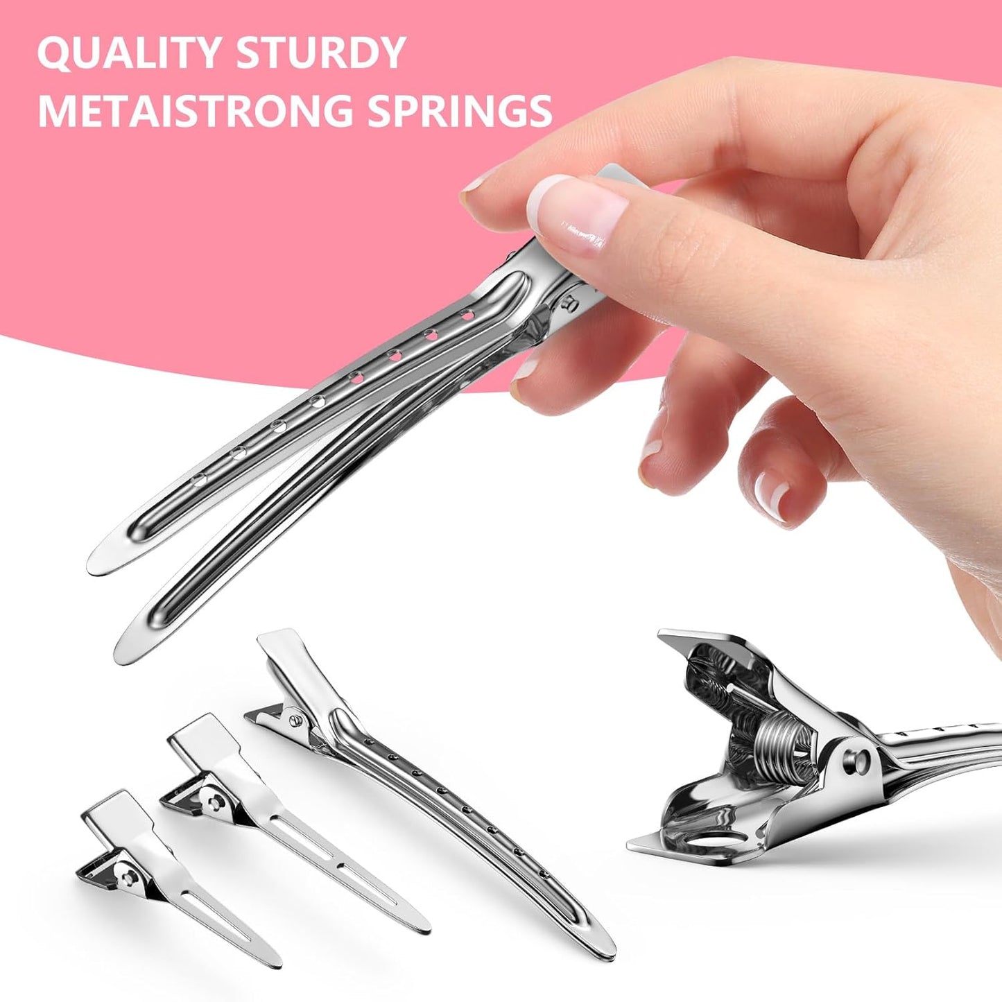 Metal Alligator Hair Clips for Women，Duck Billed Hair Pins 52pcs, Silver Professional Styling Hair Clips for Long Hair Cutting & Needle Rolling& Give Gift