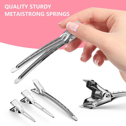 Metal Alligator Hair Clips for Women，Duck Billed Hair Pins 52pcs, Silver Professional Styling Hair Clips for Long Hair Cutting & Needle Rolling& Give Gift
