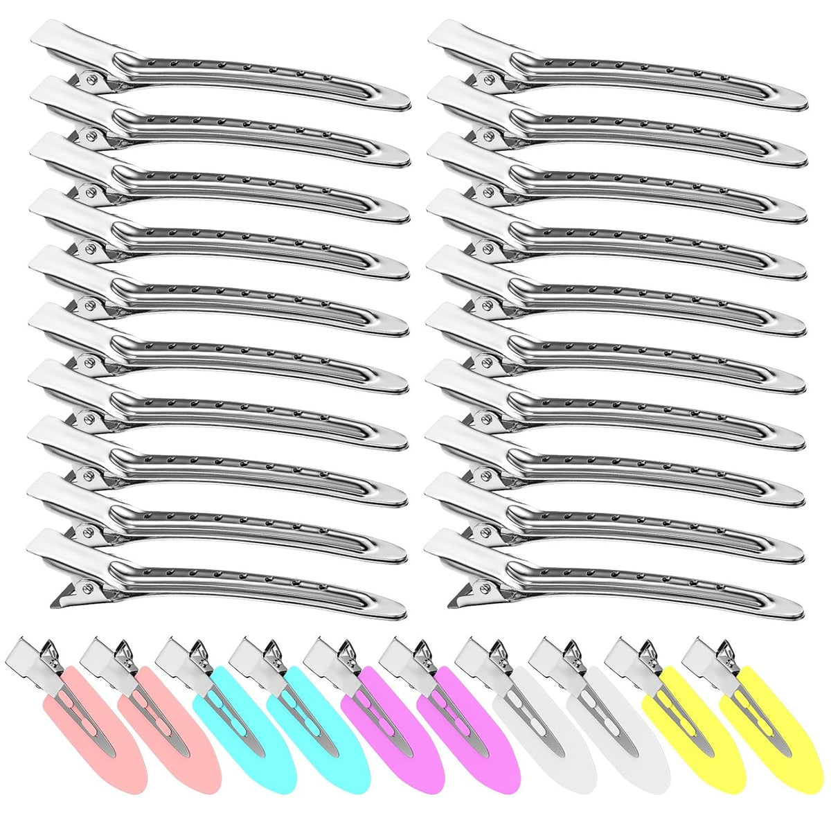 Metal Alligator Hair Clips for Women，Duck Billed Hair Pins 52pcs, Silver Professional Styling Hair Clips for Long Hair Cutting & Needle Rolling& Give Gift