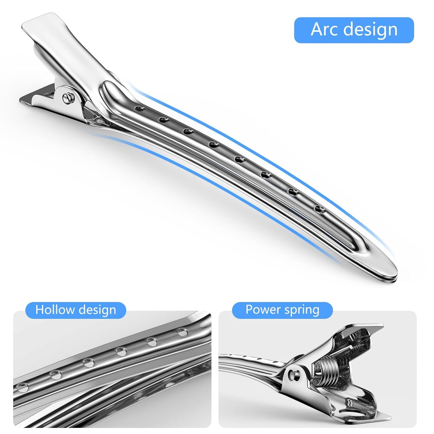 Metal Alligator Hair Clips for Women，Duck Billed Hair Pins 52pcs, Silver Professional Styling Hair Clips for Long Hair Cutting & Needle Rolling& Give Gift