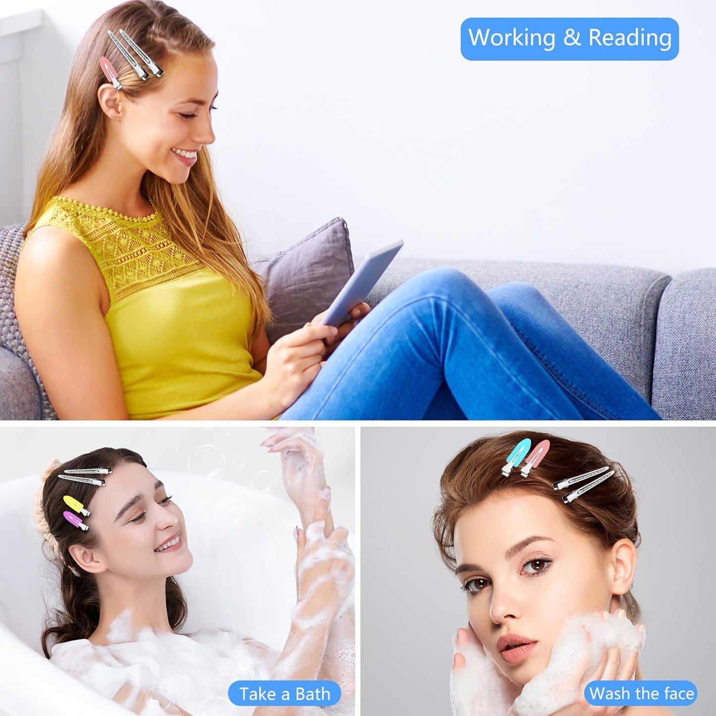 Metal Alligator Hair Clips for Women，Duck Billed Hair Pins 52pcs, Silver Professional Styling Hair Clips for Long Hair Cutting & Needle Rolling& Give Gift