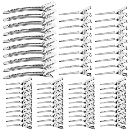 Metal Alligator Hair Clips for Women，Duck Billed Hair Pins 52pcs, Silver Professional Styling Hair Clips for Long Hair Cutting & Needle Rolling& Give Gift