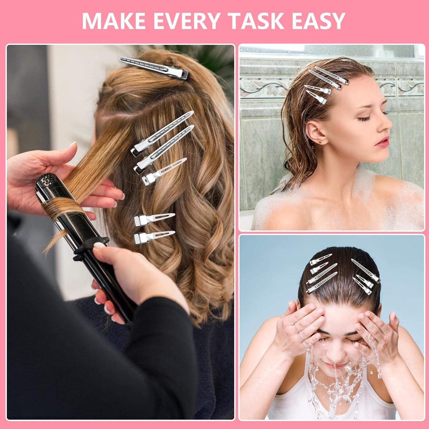 Metal Alligator Hair Clips for Women，Duck Billed Hair Pins 52pcs, Silver Professional Styling Hair Clips for Long Hair Cutting & Needle Rolling& Give Gift