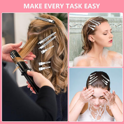 Metal Alligator Hair Clips for Women，Duck Billed Hair Pins 52pcs, Silver Professional Styling Hair Clips for Long Hair Cutting & Needle Rolling& Give Gift