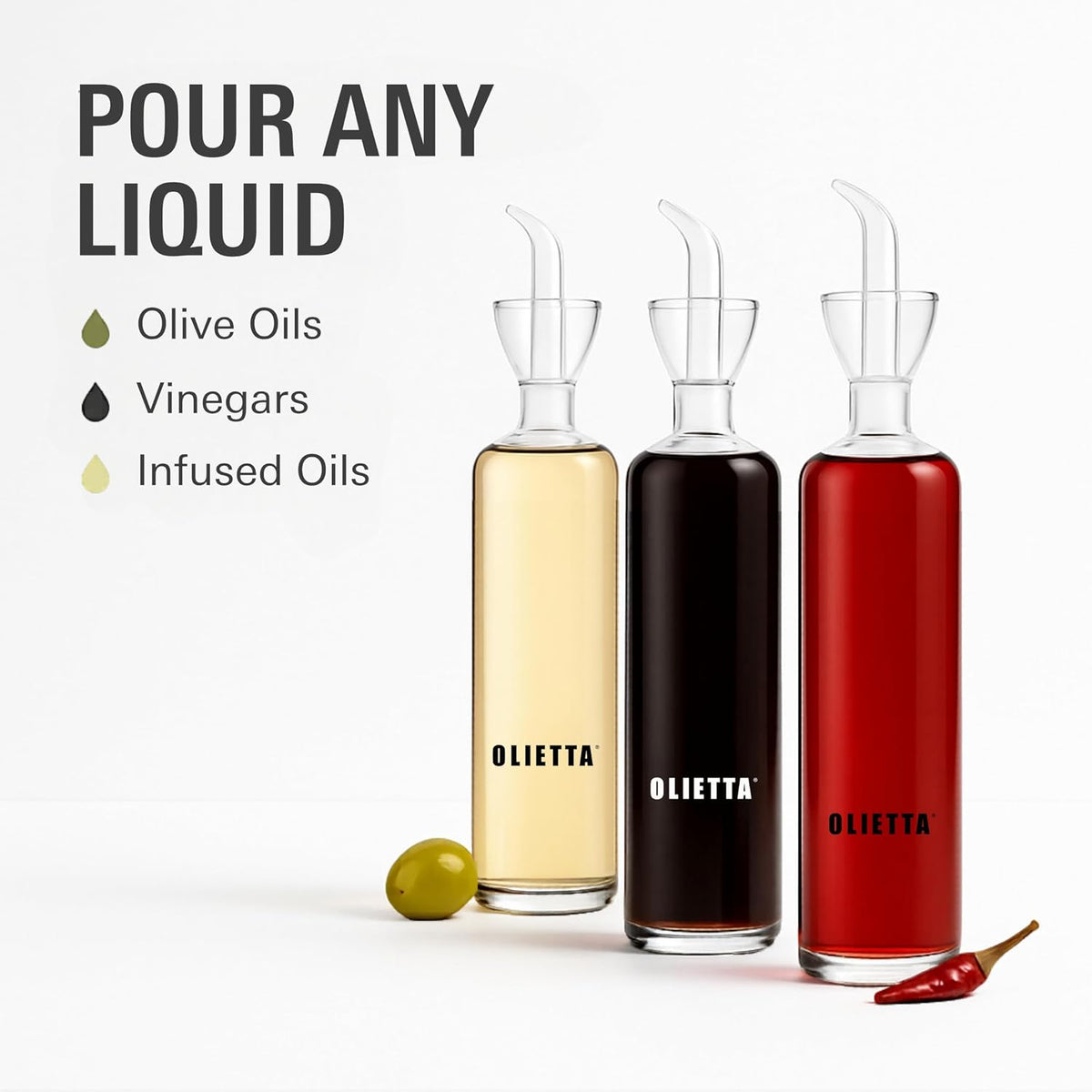 Olive Oil Dispenser Bottle 17 fl oz - Borosilicate Glass Non-Drip Pourer