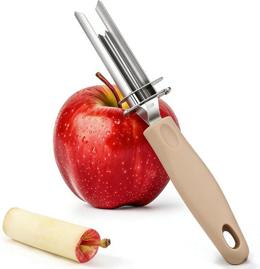 Apple Corer Tool - Stainless Steel Professional Apple Core Remover for Fruits & Vegetables, Multi-Purpose Corer Tool Kitchen with Storage Hook (Khaki)