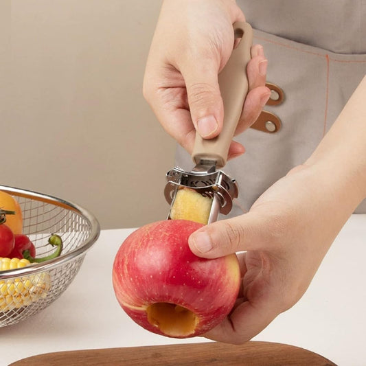 Apple Corer Tool - Stainless Steel Professional Apple Core Remover for Fruits & Vegetables, Multi-Purpose Corer Tool Kitchen with Storage Hook (Khaki)