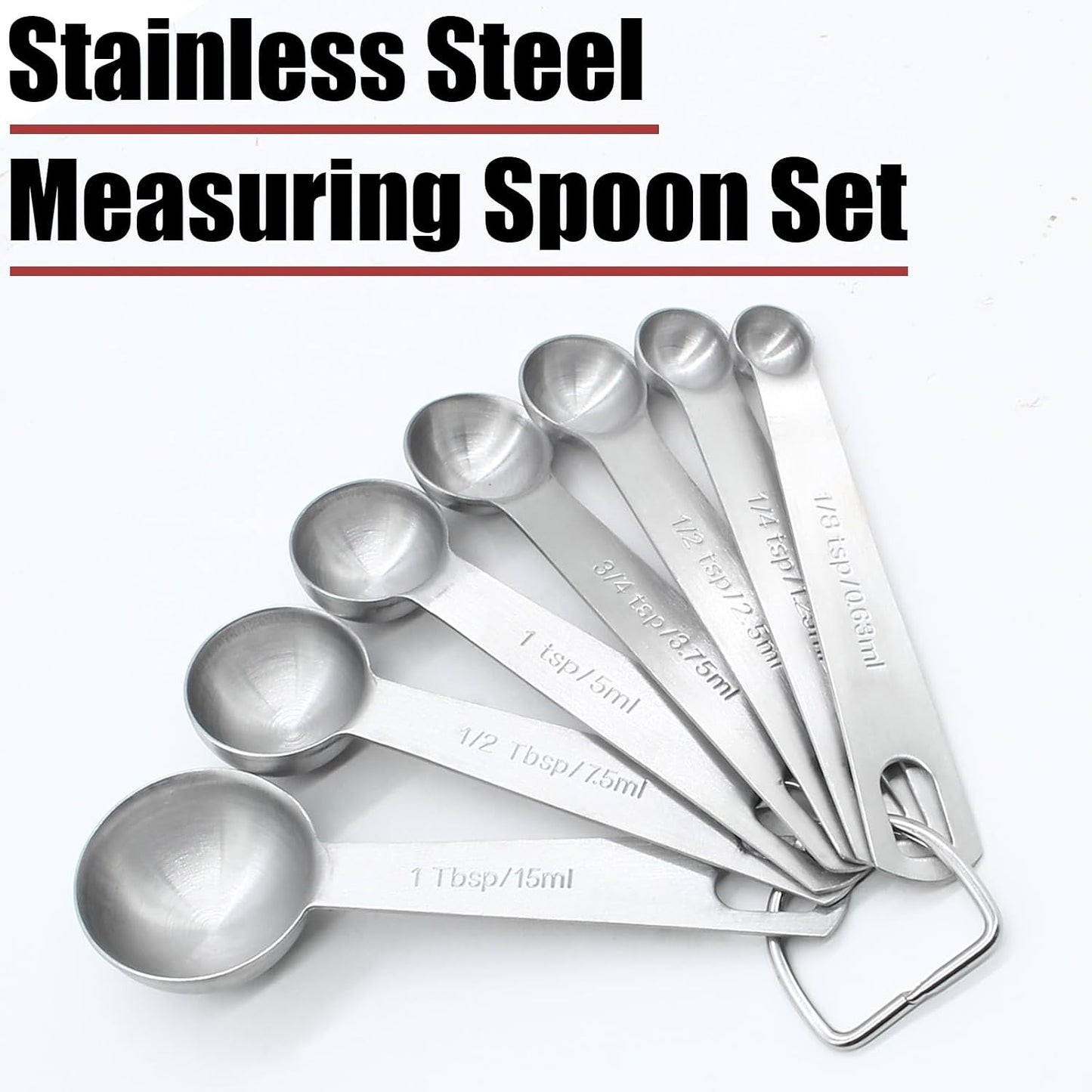 9 Pcs/Set Measuring Spoons Set, Stainless Steel Tablespoons | 1/16 tsp, 1/8 tsp, 1/4 tsp, 1/3 tsp, 1/2 tsp, 3/4 tsp, 1 tsp, 1/2 tbsp, 1 tbsp, For Measuring Ingredients