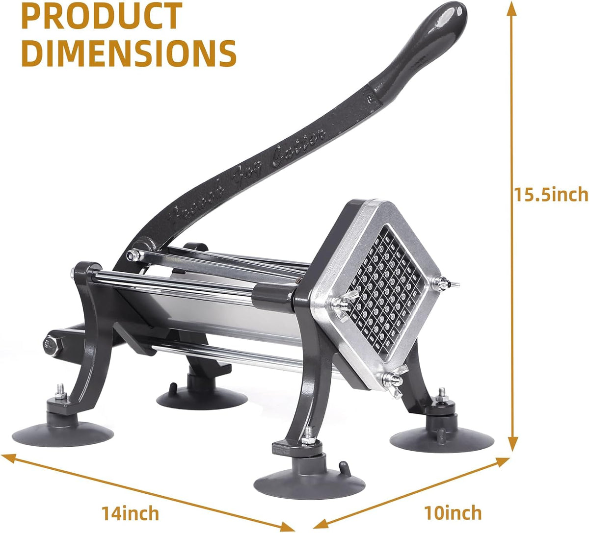 French Fry Cutter Commercial Potato Slicer with Suction Feet Complete Set, Includes 1/4", 3/8",1/2", Gray