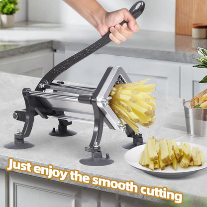 French Fry Cutter Commercial Potato Slicer with Suction Feet Complete Set, Includes 1/4", 3/8",1/2", Gray