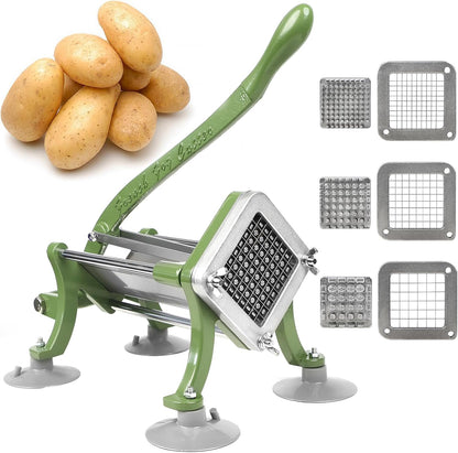 French Fry Cutter Commercial Potato Slicer with Suction Feet Complete Set, Includes 1/4", 3/8",1/2", Gray
