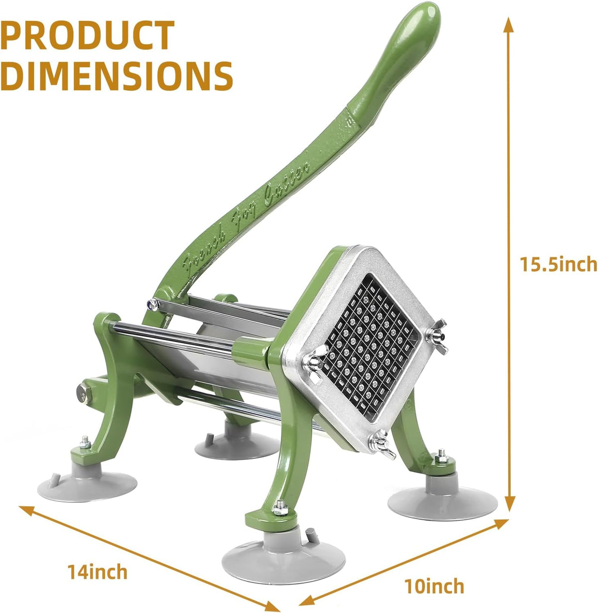French Fry Cutter Commercial Potato Slicer with Suction Feet Complete Set, Includes 1/4", 3/8",1/2", Gray