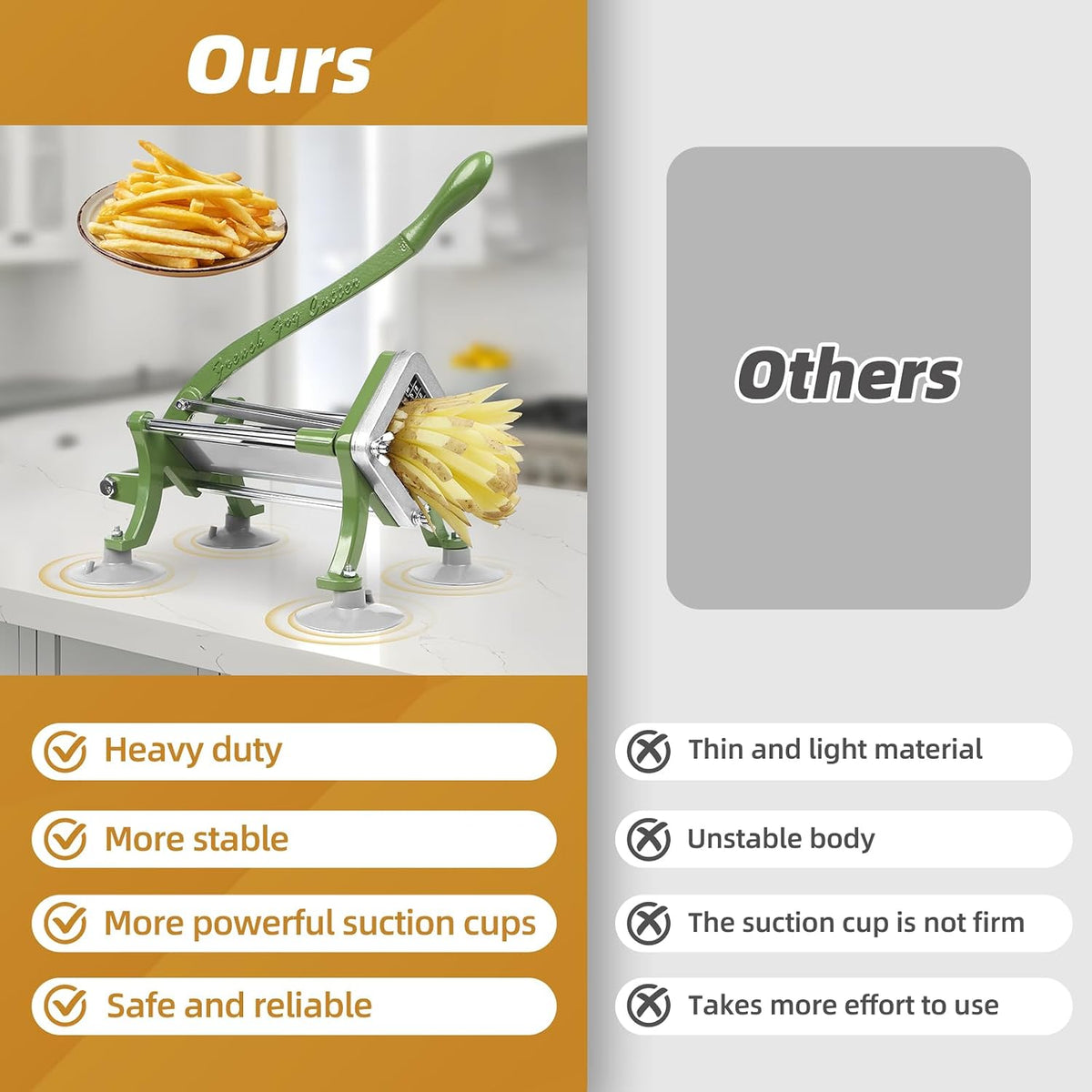 French Fry Cutter Commercial Potato Slicer with Suction Feet Complete Set, Includes 1/4", 3/8",1/2", Gray