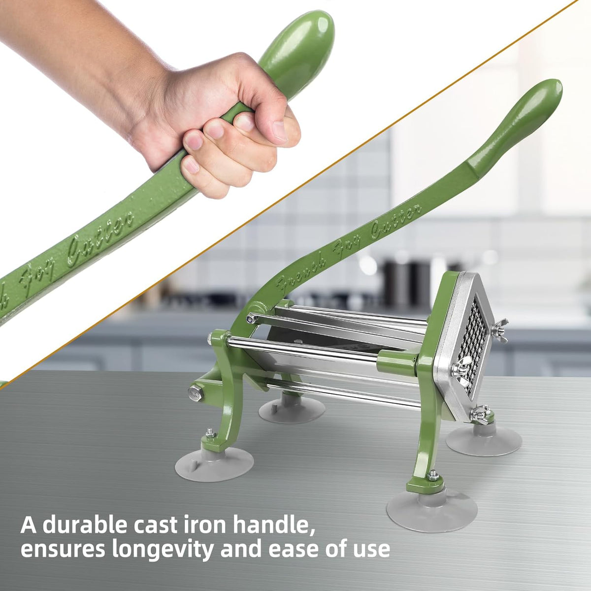 French Fry Cutter Commercial Potato Slicer with Suction Feet Complete Set, Includes 1/4", 3/8",1/2", Gray