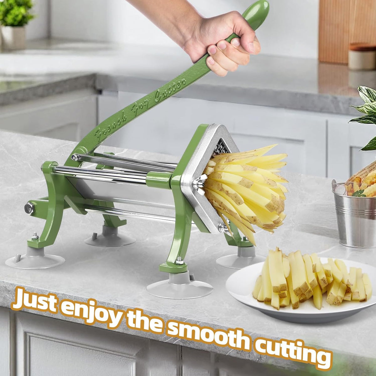 French Fry Cutter Commercial Potato Slicer with Suction Feet Complete Set, Includes 1/4", 3/8",1/2", Gray