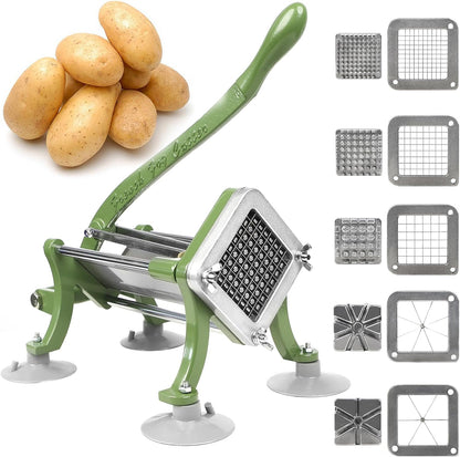 French Fry Cutter Commercial Potato Slicer with Suction Feet Complete Set, Includes 1/4", 3/8",1/2", Gray