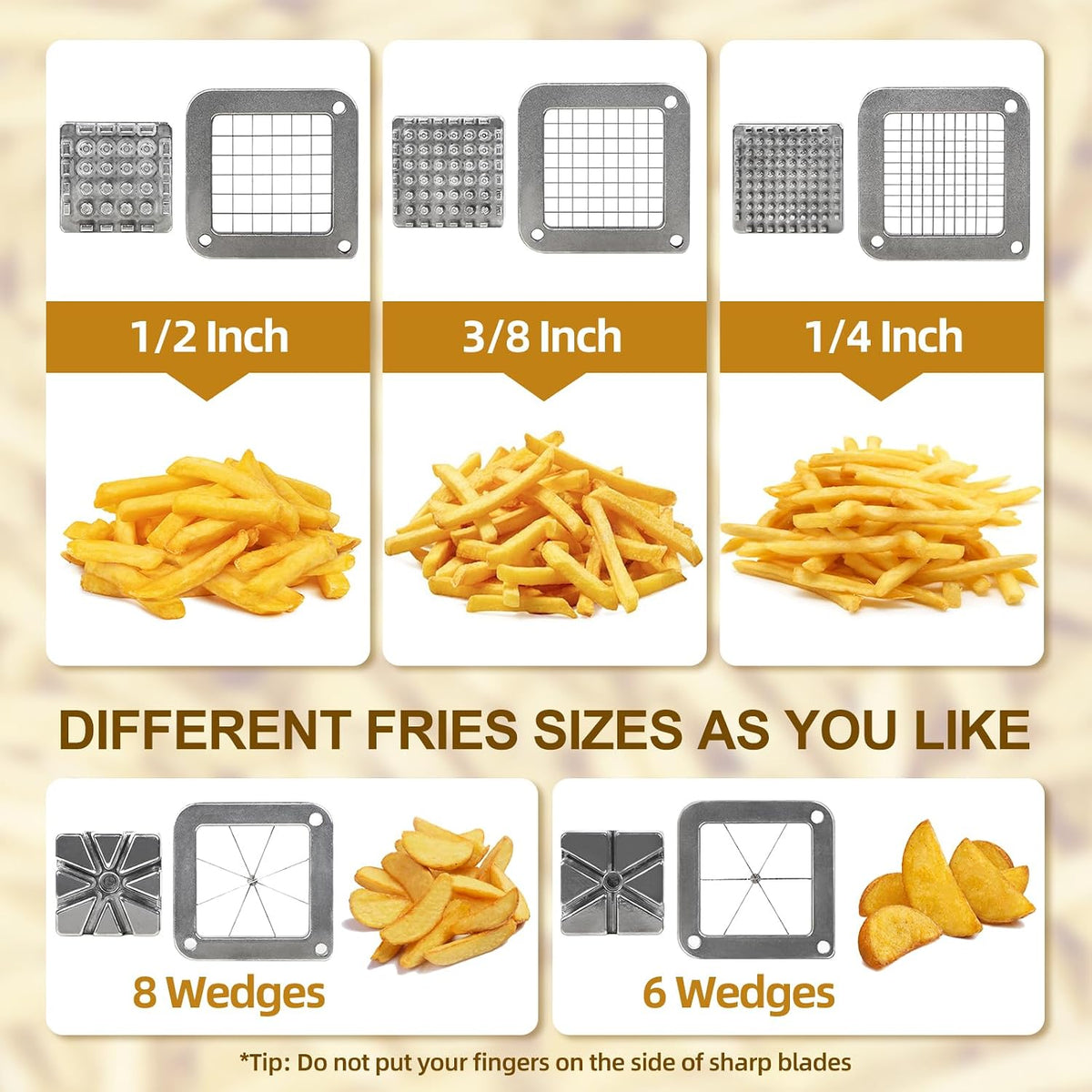 French Fry Cutter Commercial Potato Slicer with Suction Feet Complete Set, Includes 1/4", 3/8",1/2", Gray