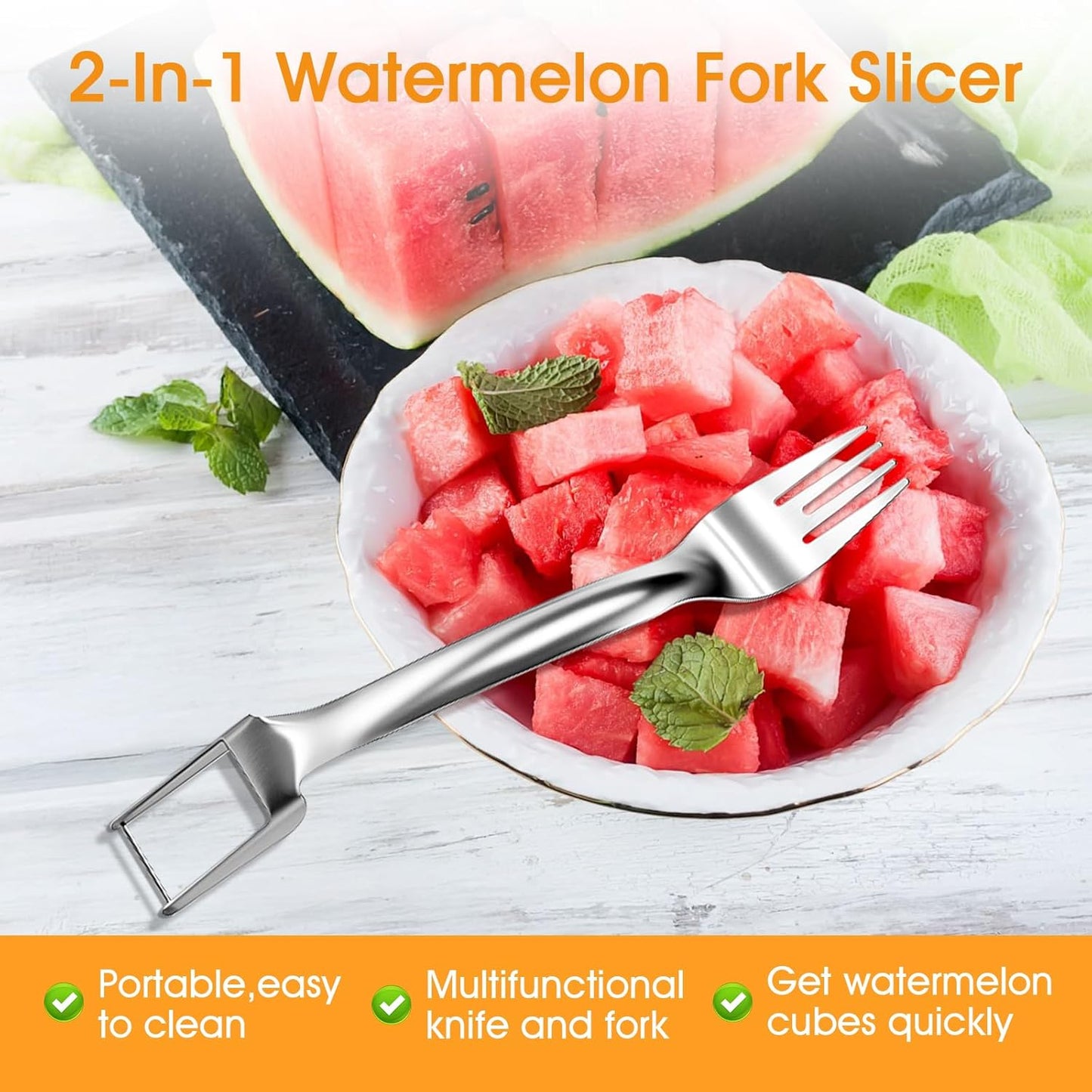 2-Pack Stainless Steel Watermelon Slicer & Fork – 2-in-1 | Stainless steel, rust-resistant, 2-in-1 slicer & serving fork, smooth edges, for watermelon/melon/fruit, picnics & parties