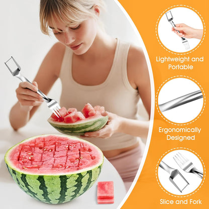 2-Pack Stainless Steel Watermelon Slicer & Fork – 2-in-1 | Stainless steel, rust-resistant, 2-in-1 slicer & serving fork, smooth edges, for watermelon/melon/fruit, picnics & parties