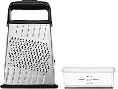 Slim Box Grater with Storage Container, Stainless Steel 4-Sided Cheese Grater with 1-Cup Catch Cup, Lid, and Non-Slip Base - Dishwasher Safe Kitchen Grater for Cheese, Vegetables, and More