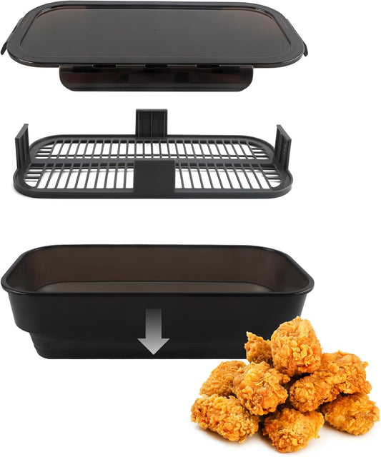 Collapsible Batter Bowl - Mess Free Breading Shaker Container - Great for Fried Fish, Fried Chicken, Onion Rings, Wings & More, Black