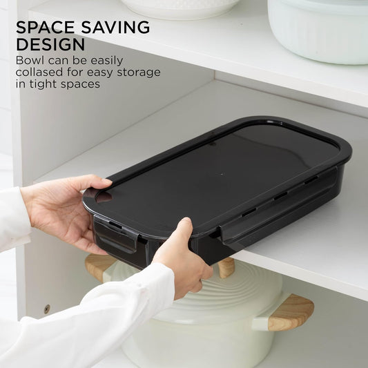 Collapsible Batter Bowl - Mess Free Breading Shaker Container - Great for Fried Fish, Fried Chicken, Onion Rings, Wings & More, Black